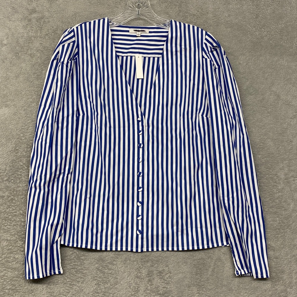 Madewell Striped V-Neck Button-Front Women's Top in Blue & White